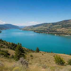 Vernon, BC lakeside view with Okanagan Lake and surrounding hills